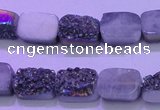 CAG8214 Top drilled 10*14mm rectangle rainbow plated druzy agate beads