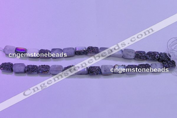 CAG8214 Top drilled 10*14mm rectangle rainbow plated druzy agate beads