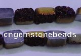 CAG8215 Top drilled 10*14mm rectangle purple plated druzy agate beads