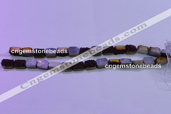 CAG8215 Top drilled 10*14mm rectangle purple plated druzy agate beads