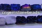 CAG8216 Top drilled 10*14mm rectangle blue plated druzy agate beads