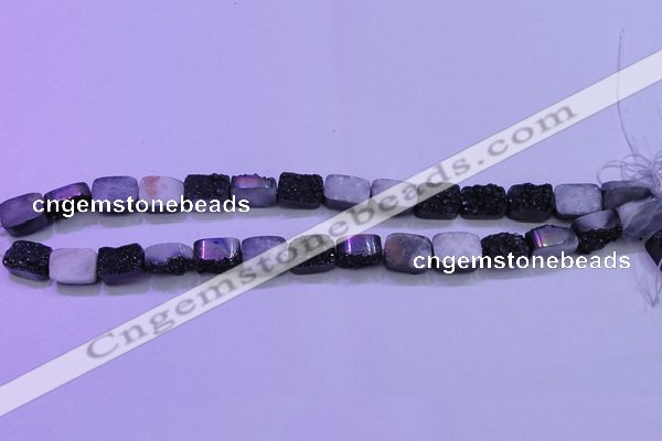 CAG8217 Top drilled 10*14mm rectangle black plated druzy agate beads