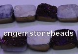 CAG8225 Top drilled 12*16mm rectangle purple plated druzy agate beads