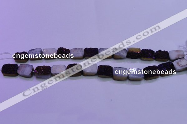 CAG8225 Top drilled 12*16mm rectangle purple plated druzy agate beads