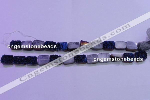 CAG8226 Top drilled 12*16mm rectangle blue plated druzy agate beads