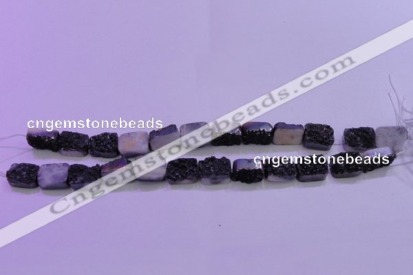 CAG8227 Top drilled 12*16mm rectangle black plated druzy agate beads