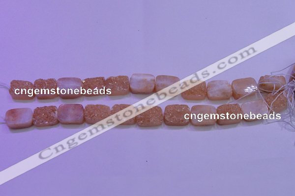 CAG8231 Top drilled 13*18mm rectangle champagne plated druzy agate beads