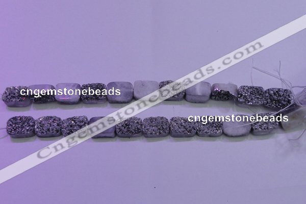 CAG8232 Top drilled 13*18mm rectangle silver plated druzy agate beads