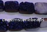 CAG8236 Top drilled 13*18mm rectangle blue plated druzy agate beads