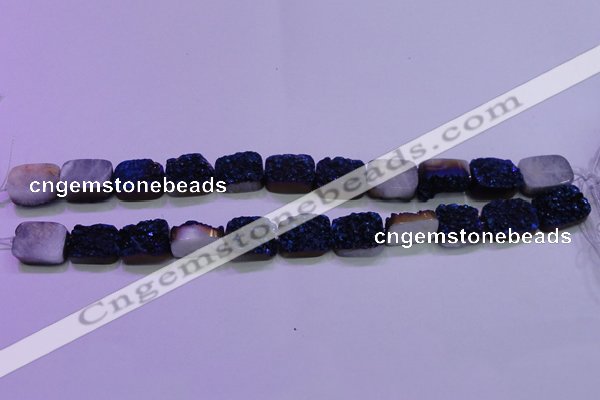 CAG8236 Top drilled 13*18mm rectangle blue plated druzy agate beads