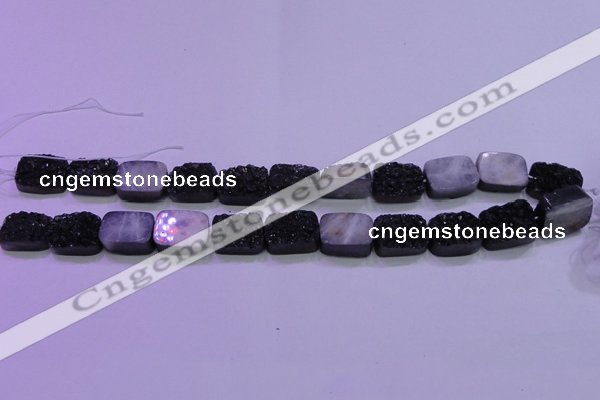 CAG8237 Top drilled 13*18mm rectangle black plated druzy agate beads