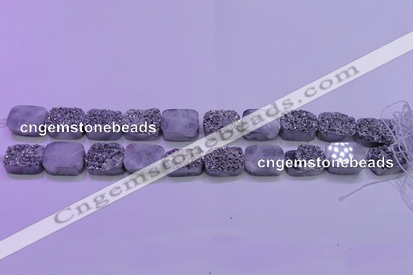 CAG8242 Top drilled 15*20mm rectangle silver plated druzy agate beads