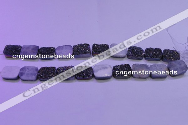 CAG8244 Top drilled 15*20mm rectangle rainbow plated druzy agate beads