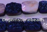 CAG8246 Top drilled 15*20mm rectangle blue plated druzy agate beads