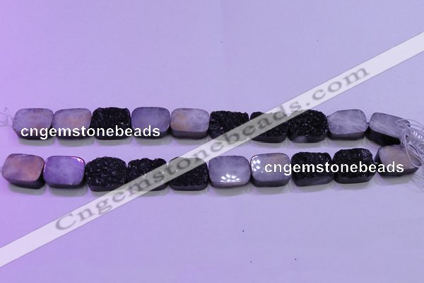 CAG8247 Top drilled 15*20mm rectangle black plated druzy agate beads