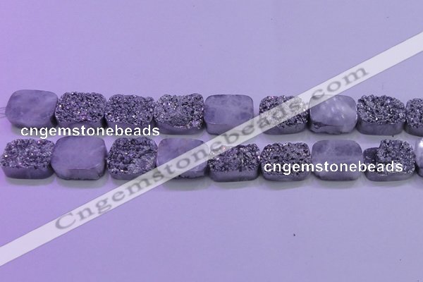 CAG8252 Top drilled 18*25mm rectangle silver plated druzy agate beads