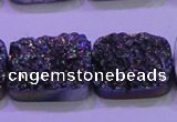 CAG8254 Top drilled 18*25mm rectangle rainbow plated druzy agate beads