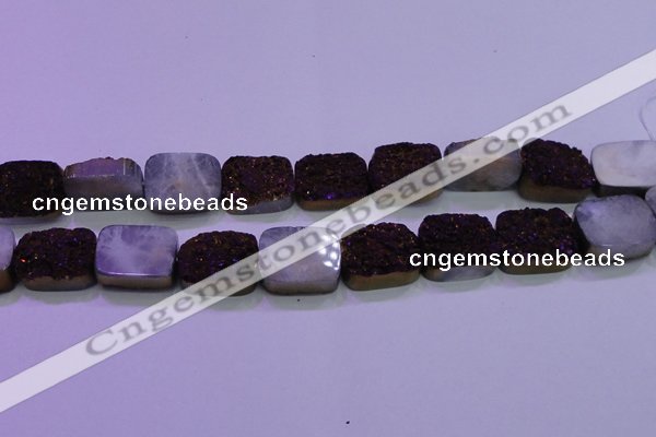 CAG8255 Top drilled 18*25mm rectangle purple plated druzy agate beads