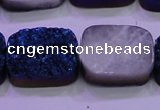 CAG8256 Top drilled 18*25mm rectangle blue plated druzy agate beads