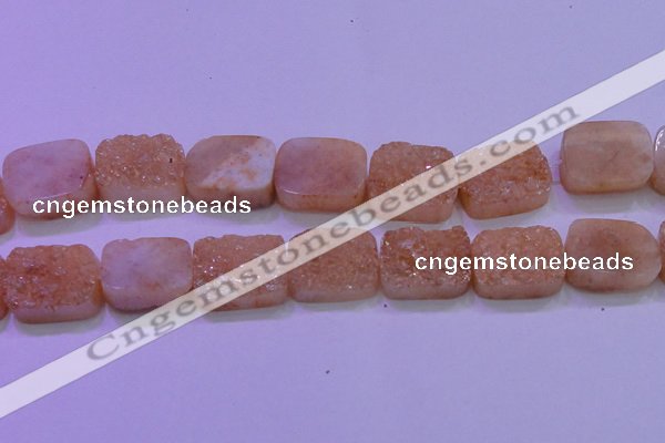 CAG8261 Top drilled 20*30mm rectangle champagne plated druzy agate beads