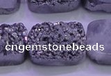 CAG8262 Top drilled 20*30mm rectangle silver plated druzy agate beads