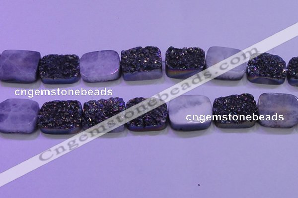 CAG8264 Top drilled 20*30mm rectangle rainbow plated druzy agate beads