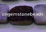 CAG8265 Top drilled 20*30mm rectangle purple plated druzy agate beads