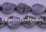CAG8272 7.5 inches 10*14mm teardrop silver plated druzy agate beads