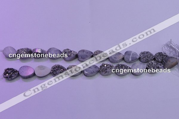 CAG8272 7.5 inches 10*14mm teardrop silver plated druzy agate beads