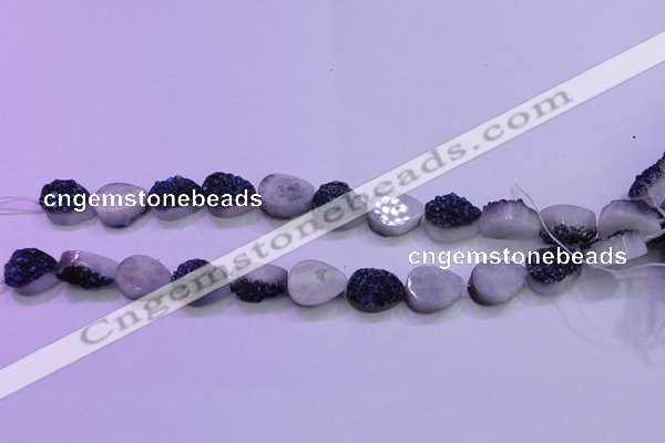 CAG8276 7.5 inches 10*14mm teardrop blue plated druzy agate beads