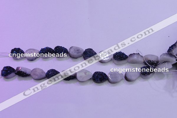 CAG8286 7.5 inches 12*16mm teardrop blue plated druzy agate beads