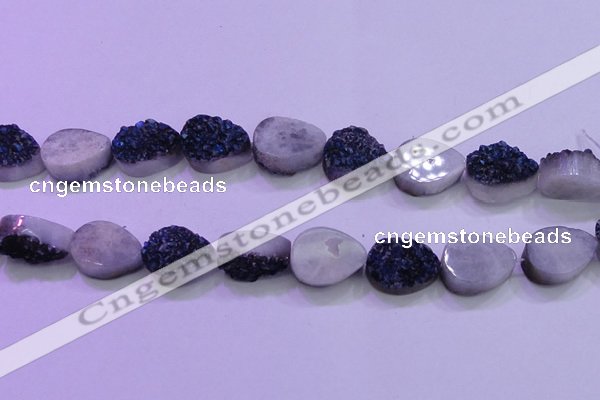 CAG8316 7.5 inches 18*25mm teardrop blue plated druzy agate beads