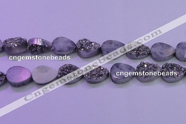 CAG8322 7.5 inches 20*30mm teardrop silver plated druzy agate beads