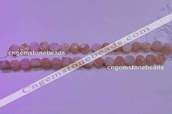 CAG8331 7.5 inches 10mm coin champagne plated druzy agate beads