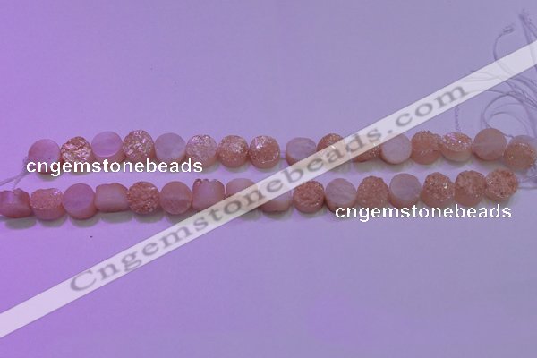 CAG8331 7.5 inches 10mm coin champagne plated druzy agate beads