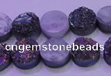 CAG8334 7.5 inches 10mm coin rainbow plated druzy agate beads