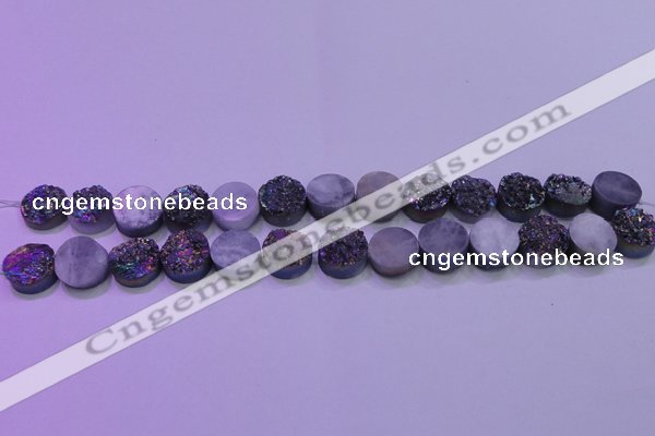 CAG8334 7.5 inches 10mm coin rainbow plated druzy agate beads