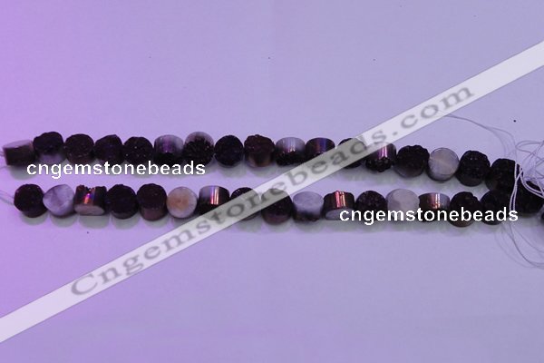 CAG8335 7.5 inches 10mm coin purple plated druzy agate beads