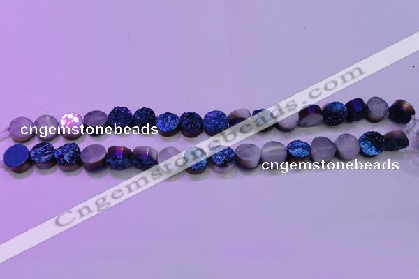 CAG8346 7.5 inches 12mm coin blue plated druzy agate beads