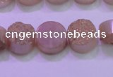 CAG8351 7.5 inches 14mm coin champagne plated druzy agate beads