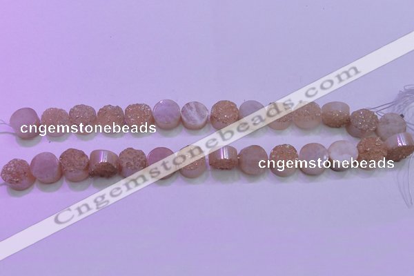 CAG8351 7.5 inches 14mm coin champagne plated druzy agate beads