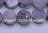 CAG8352 7.5 inches 14mm coin silver plated druzy agate beads