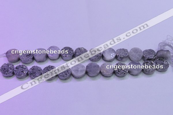 CAG8352 7.5 inches 14mm coin silver plated druzy agate beads