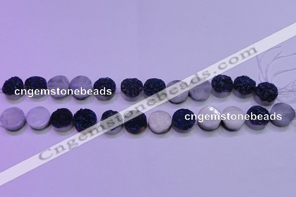 CAG8356 7.5 inches 14mm coin blue plated druzy agate beads