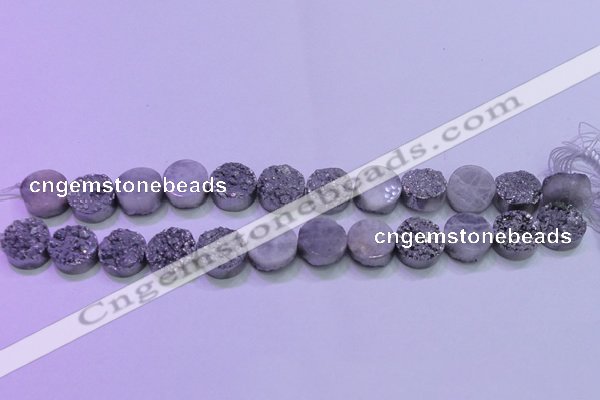 CAG8362 7.5 inches 16mm coin silver plated druzy agate beads