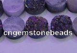 CAG8364 7.5 inches 16mm coin rainbow plated druzy agate beads