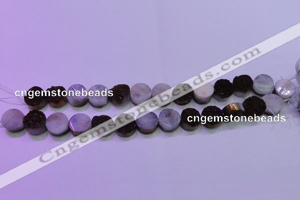 CAG8365 7.5 inches 16mm coin purple plated druzy agate beads