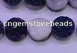 CAG8366 7.5 inches 16mm coin blue plated druzy agate beads