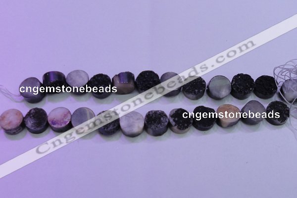 CAG8367 7.5 inches 16mm coin black plated druzy agate beads