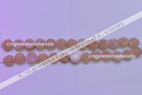 CAG8371 7.5 inches 18mm coin champagne plated druzy agate beads